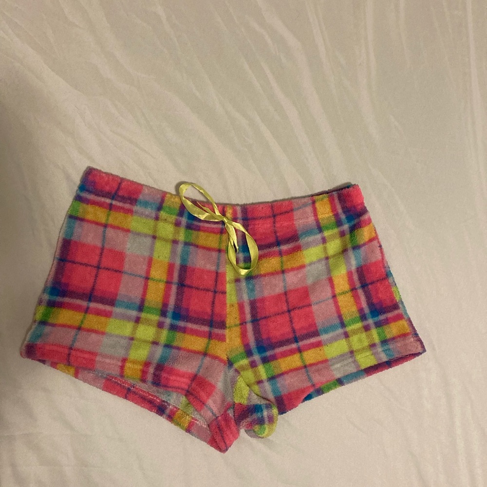 blue, pink and yellow pajama bottoms size large